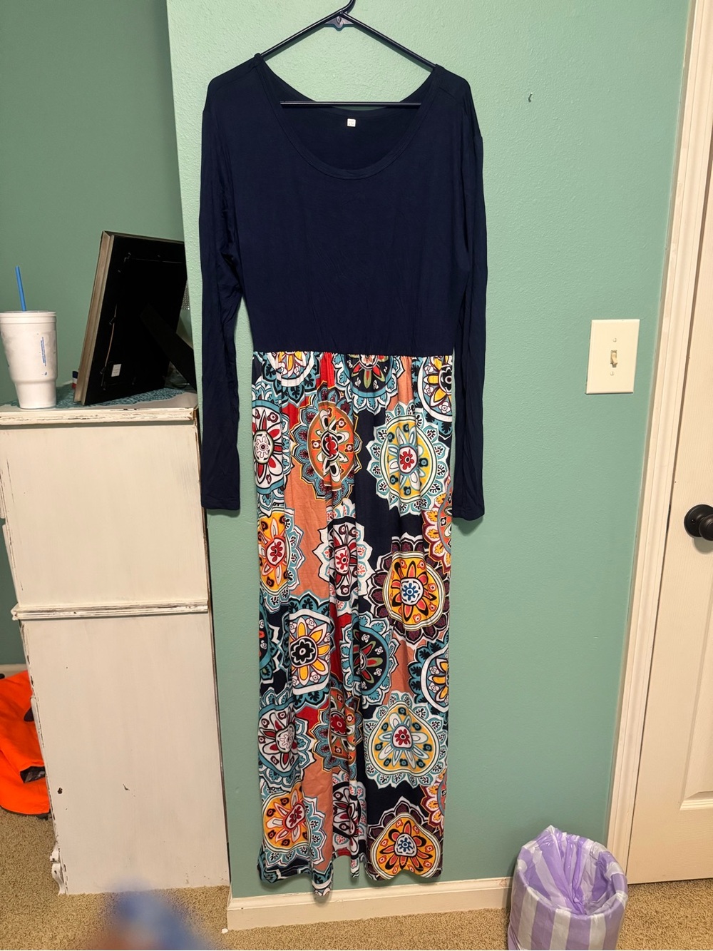 Source Unknown Navy Top Multicolor Medallion Maxi Dress